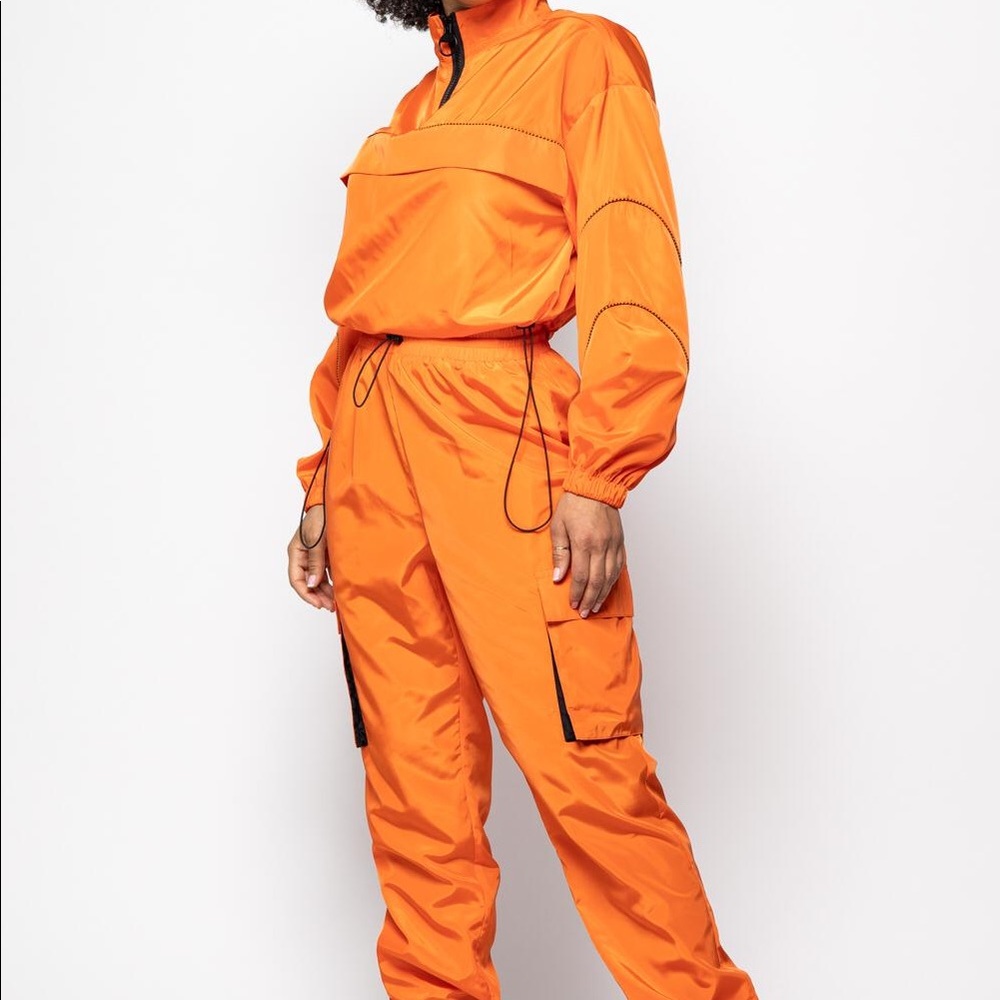 Orange Turtle Neck Windbreaker Set